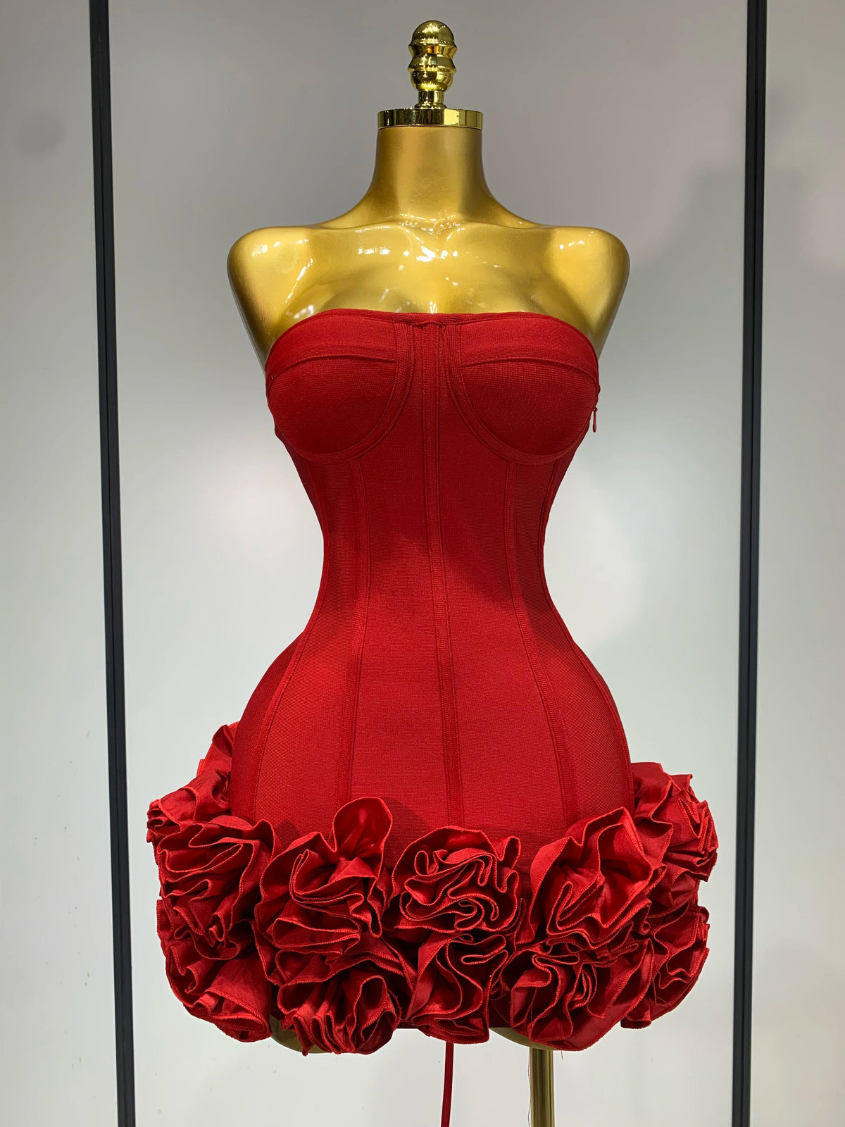 Women Strapless Backless Flower Embellished Mini Dress