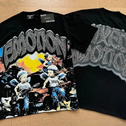 Mixed Emotion Cotton T-Shirt for Couples with Angel Print