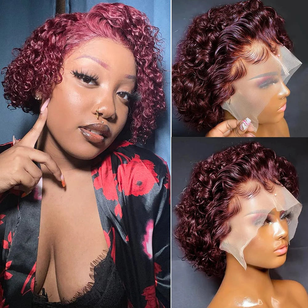 Pixie Cut Curly Human Hair Wig 13x1 Lace Frontal
