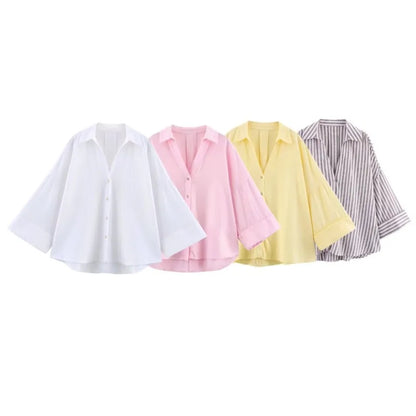 Wide Sleeved Asymmetric Hem Shirt for Women