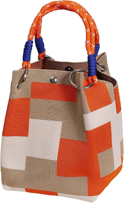 Mini Knitted Bucket Bag Women Colorblock Wristlet Purse