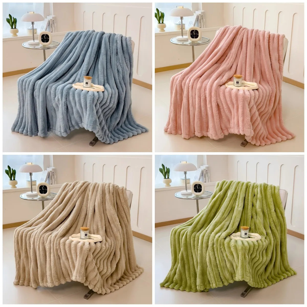 Striped Plush Throw Blanket 100x150cm for Sofa