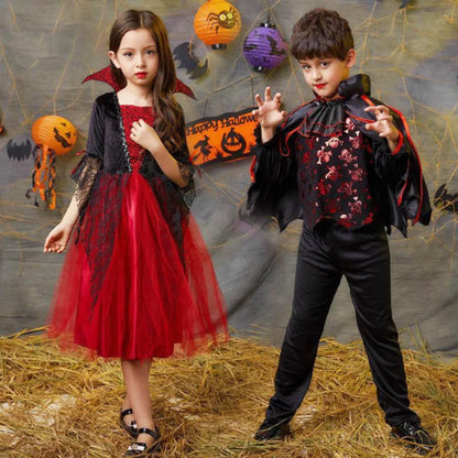 Halloween Vampire Dress for Kids in Scarlet Gothic Style