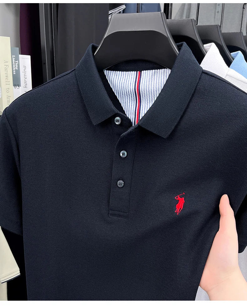 Men's Short Sleeve Cotton Polo Shirt with Embroidery