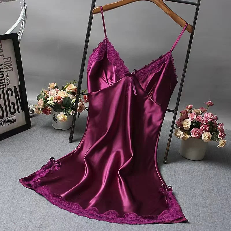 Women Lace Trim V Neck Camisole Nightgown