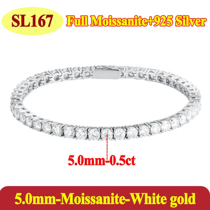 Moissanite Tennis Chain Bracelets 925 Sterling Silver