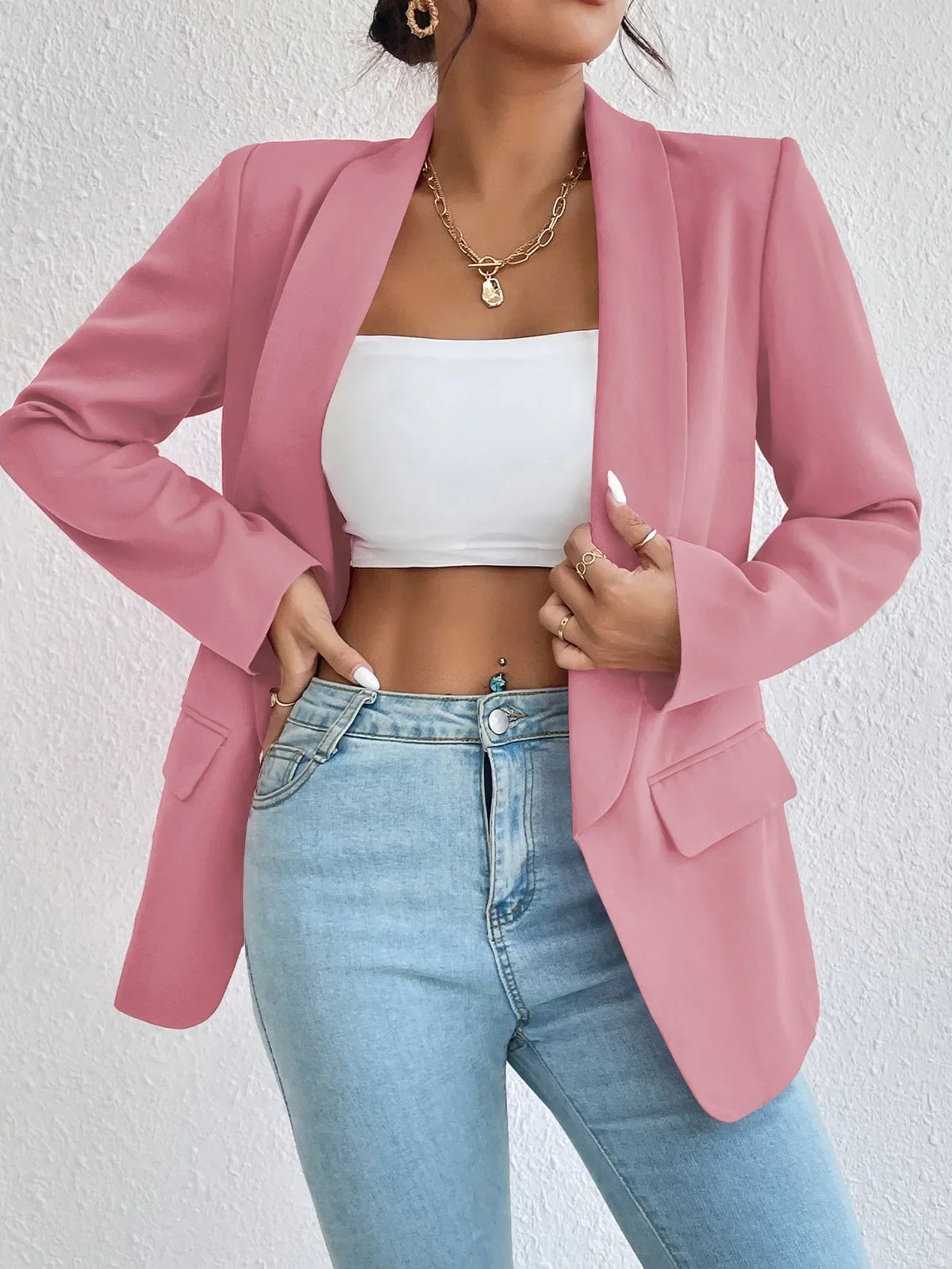 Solid Polyester Cotton Long Sleeve Women's Blazer
