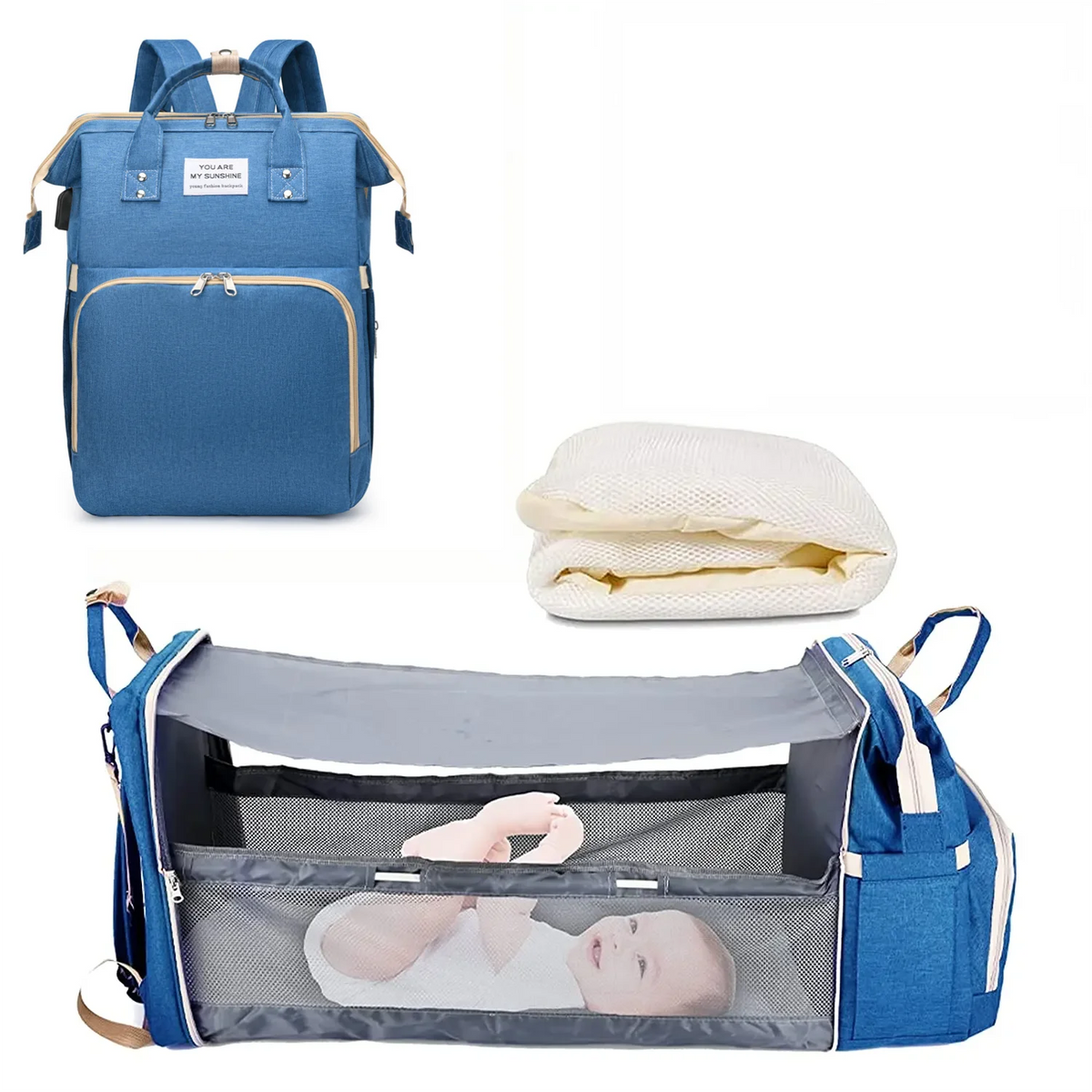 3 In 1 Waterproof Diaper Bag Backpack with USB Charge