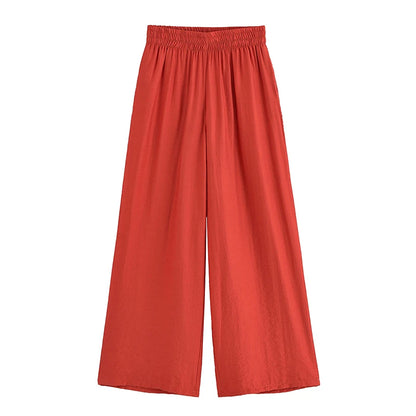 Willshela Women's Vintage 2 Piece Zipper Shirt and Trousers Set