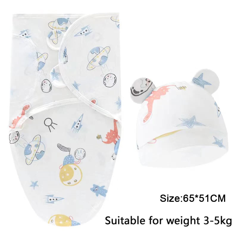 Cotton Cartoon Printed Baby Blanket Hat Set