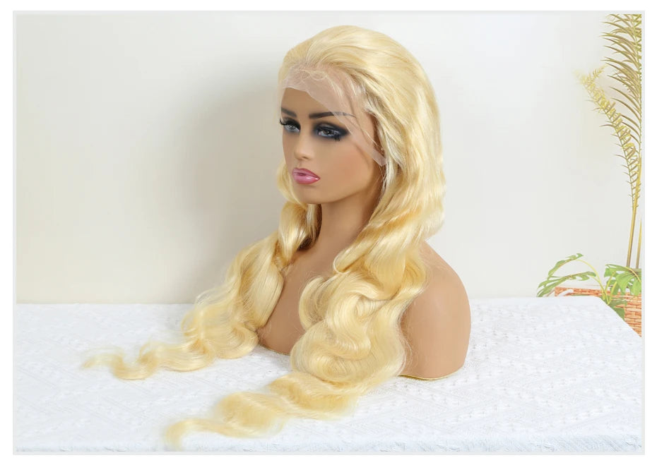 613 Honey Blonde Body Wave Human Hair Wig 360 Lace Frontal