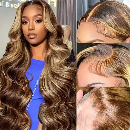 P4/27 Highlight Brown Body Wave Human Hair Wig 40-46 Inch