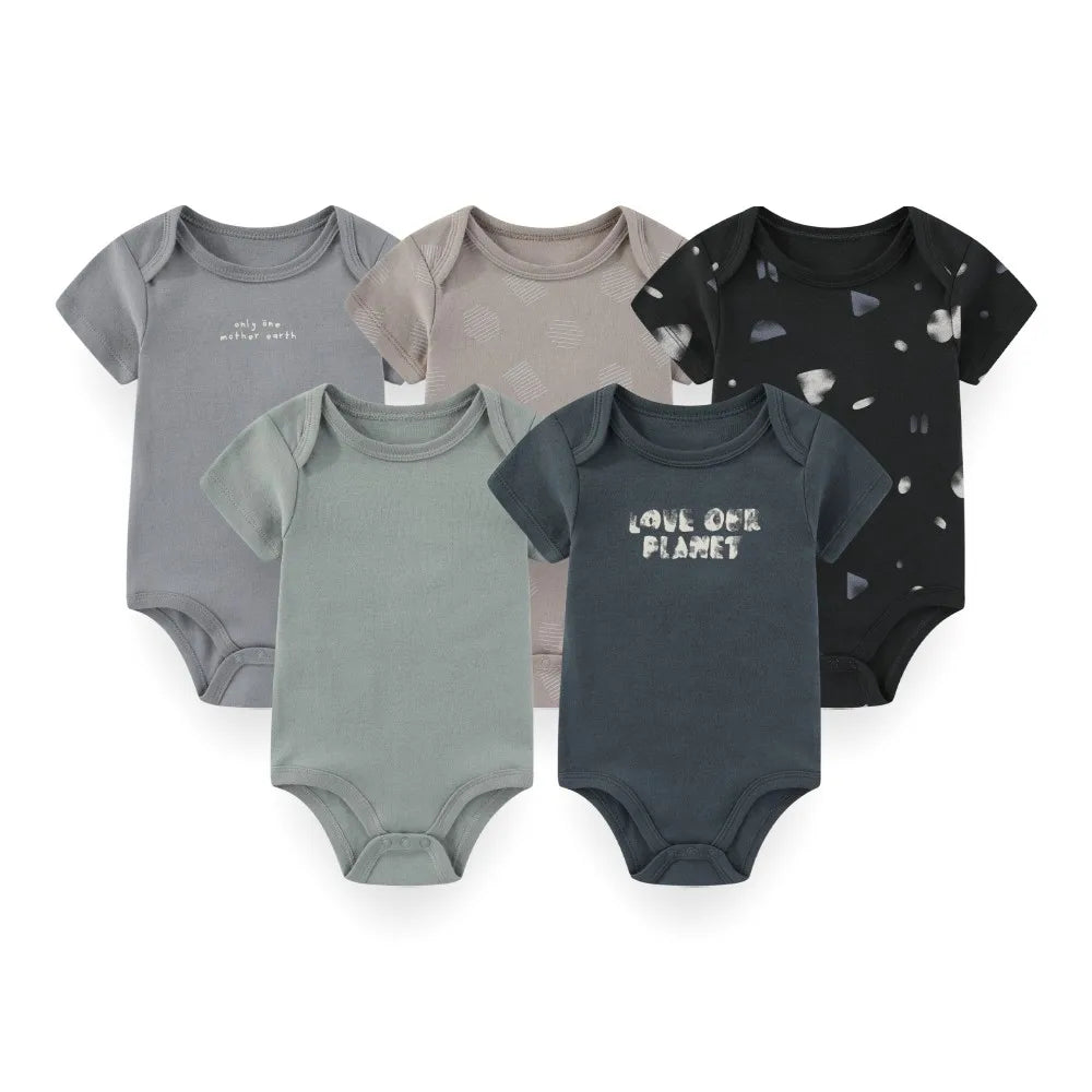 Kiddiezoom Cartoon Short Sleeve Baby Bodysuits 100% Cotton