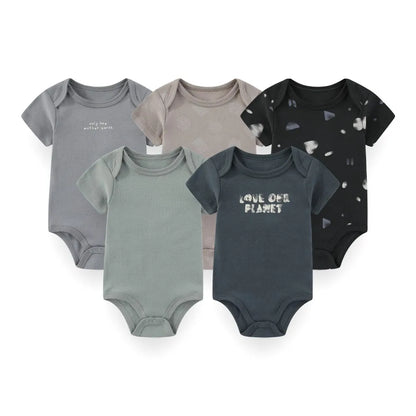 Kiddiezoom Cartoon Short Sleeve Baby Bodysuits 100% Cotton
