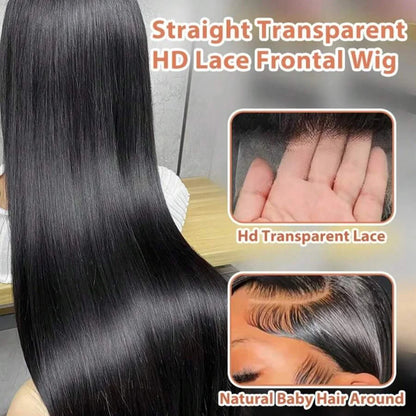 220 Density Bone Straight HD Lace Frontal Wig Natural Black