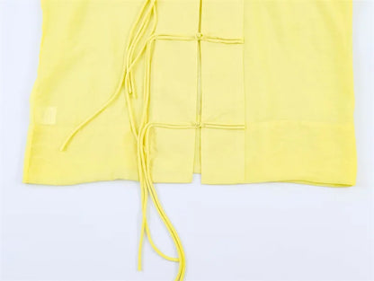 Women's Yellow Long Sleeve Shirt with Knot Decoration