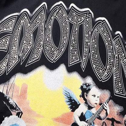 Mixed Emotion Cotton T-Shirt for Couples with Angel Print