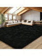 Black Plush Long-Pile Carpet, Soft Non-Slip Rug