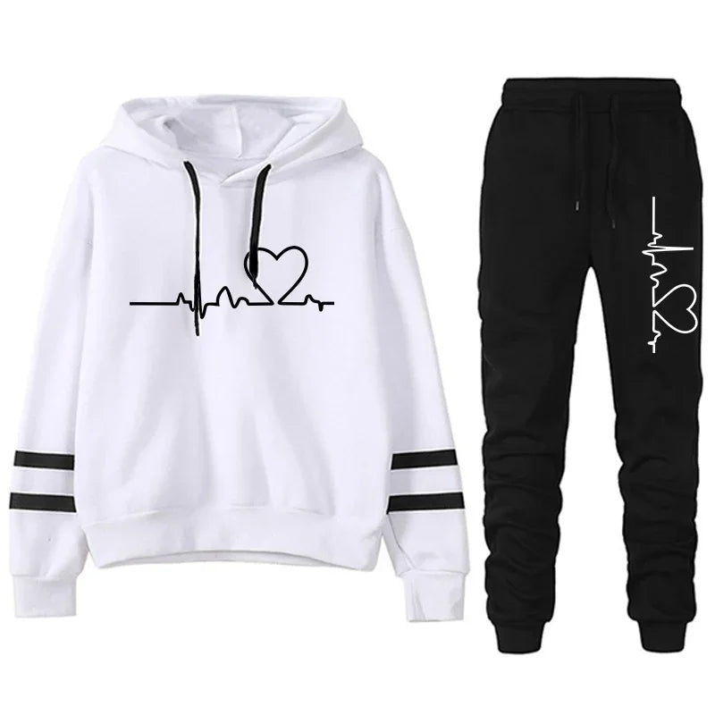 Womens Casual Stripe Hoodie and Sweatpants Set