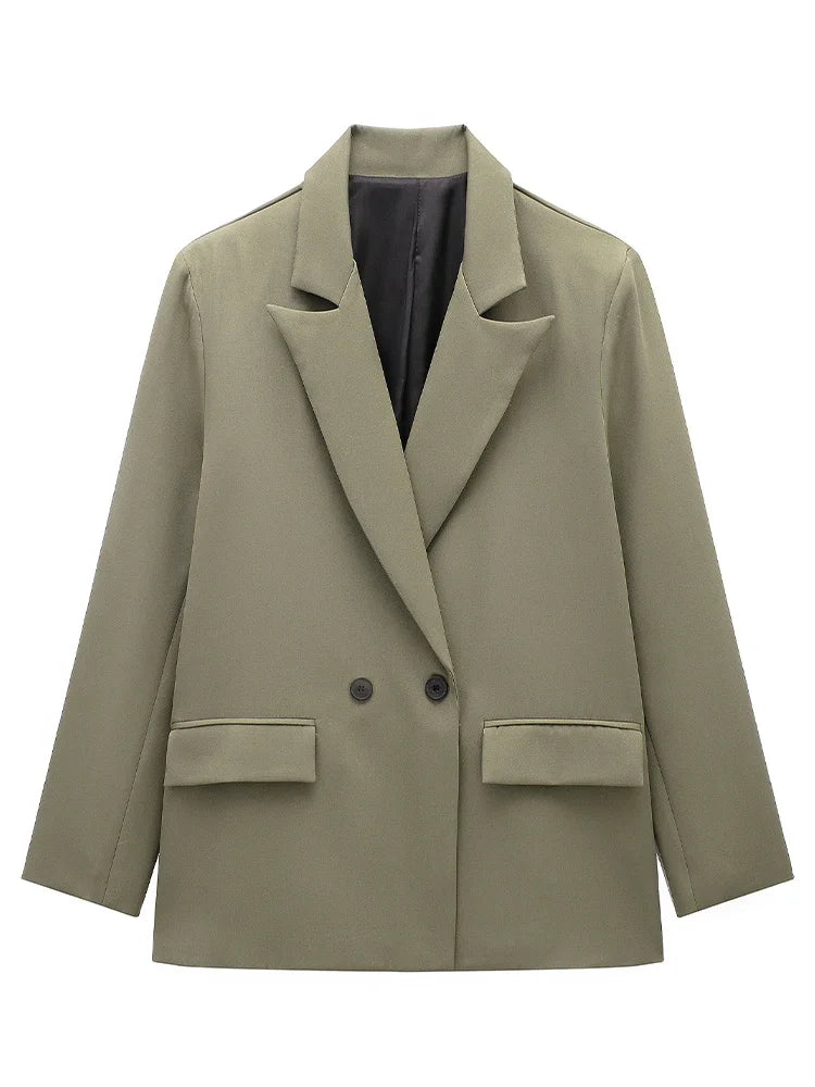 Willshela Women Vintage Double Breasted Blazer with Pockets