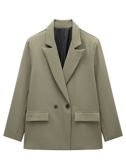Willshela Women Vintage Double Breasted Blazer with Pockets