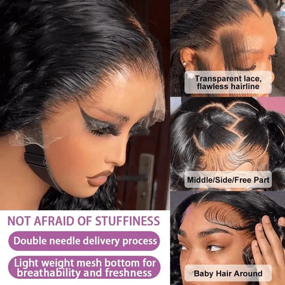42 Inch Brazilian Deep Wave Human Hair Wig Transparent Lace