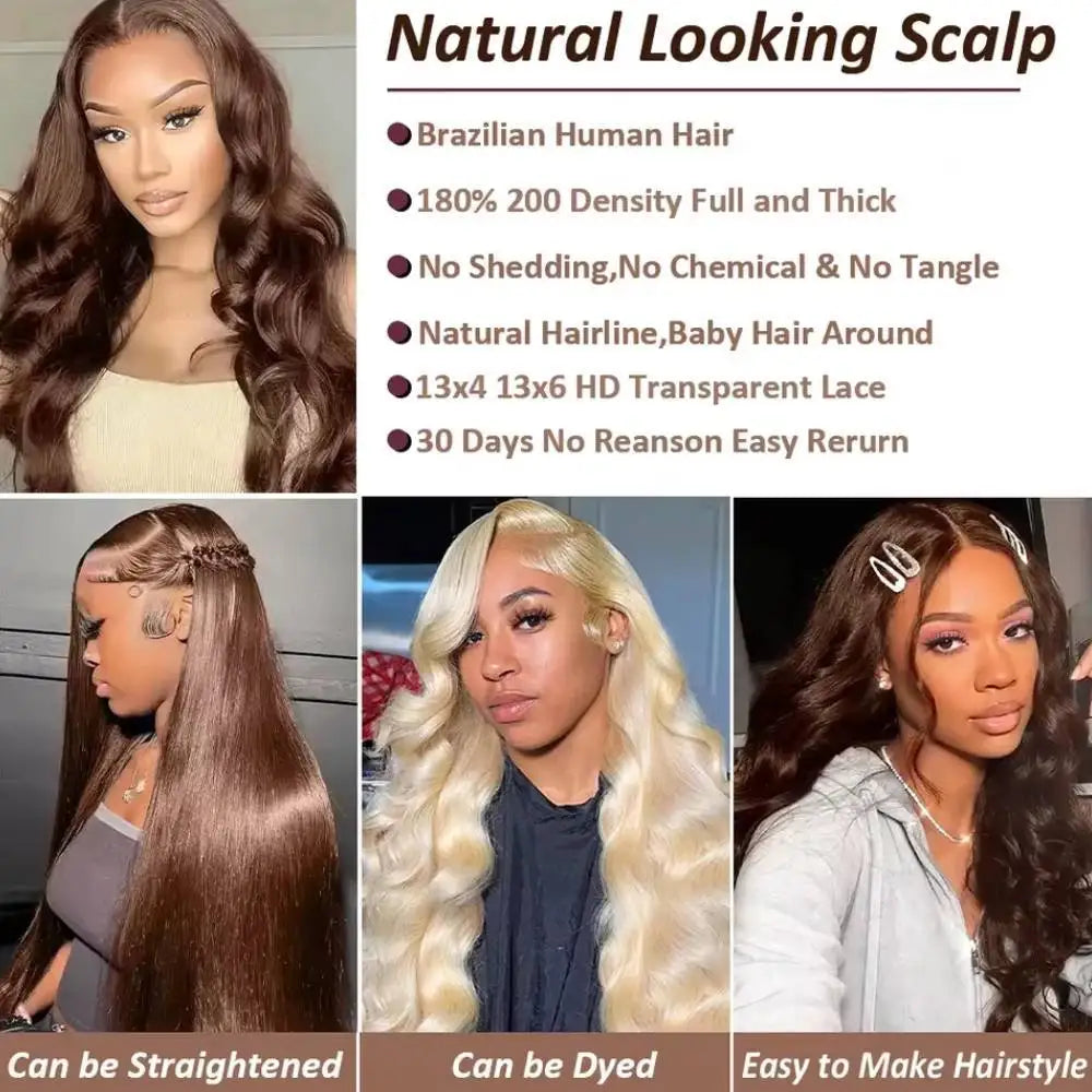 Body Wave Wig 46 Inches Chocolate Brown Remy Hair