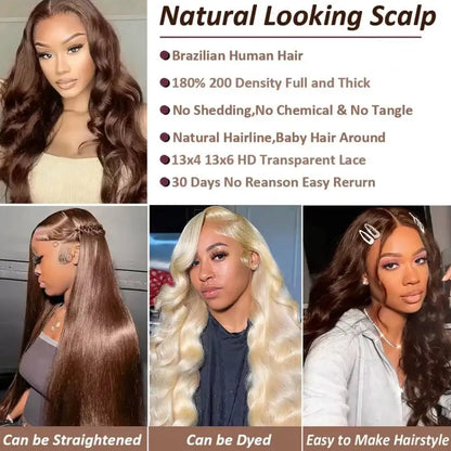 Body Wave Wig 46 Inches Chocolate Brown Remy Hair