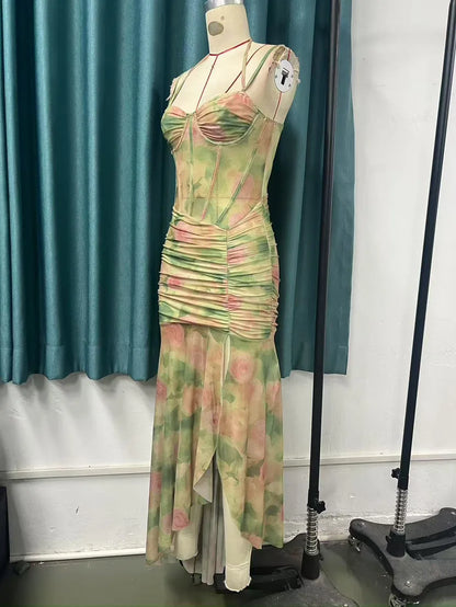 Floral Print Sleeveless Bodycon Dress for Women