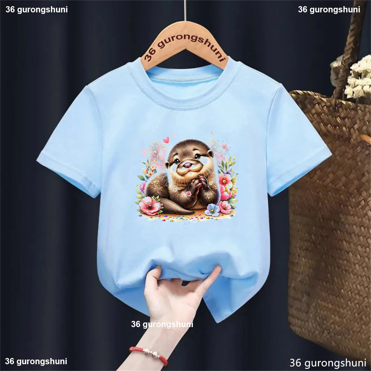 Kawaii Otter Love Printed T-Shirt for Kids