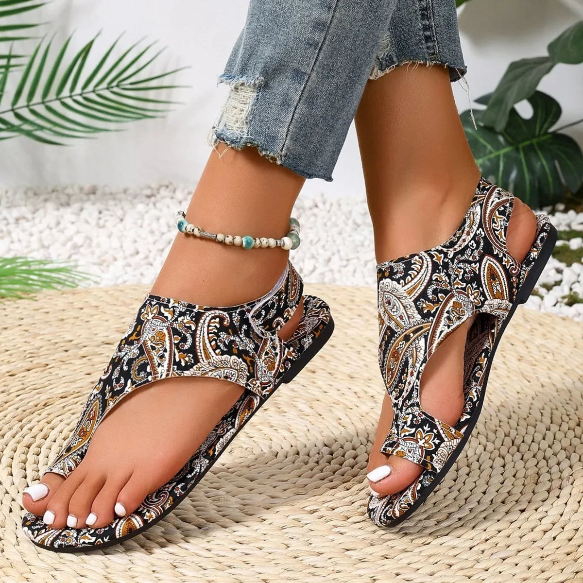 Women Flat Sandals Printed Bohemia Roman Style Shoes