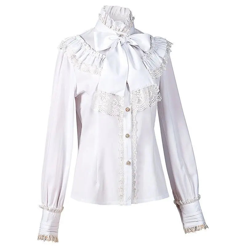 Women's Vintage Ruffle Collar Lace Trim Blouse