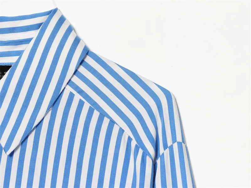 Women's Striped Bow-Tie Shirt Jacket in Polyester