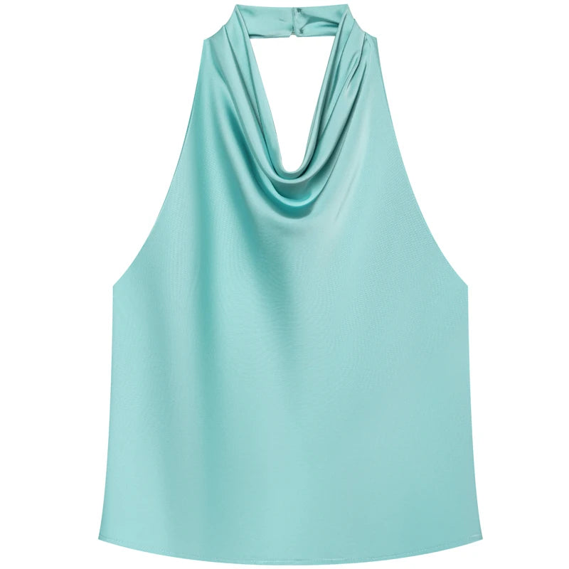 Halter Satin Backless Corset Top for Women in Yellow Pink Black