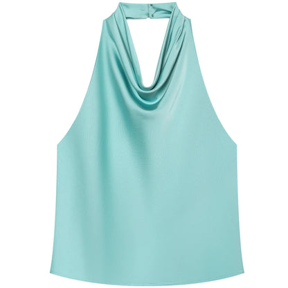 Halter Satin Backless Corset Top for Women in Yellow Pink Black
