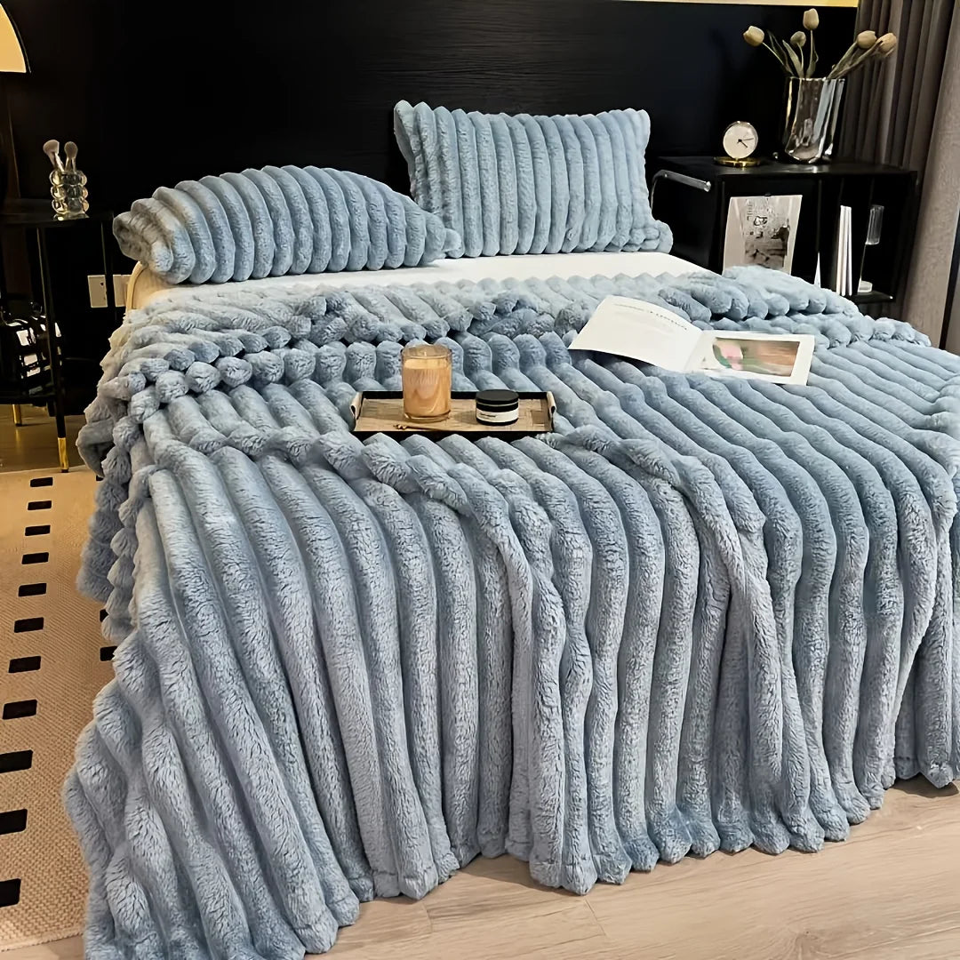 Thickened Wide Striped Flannel Blanket for Sofa and Bed