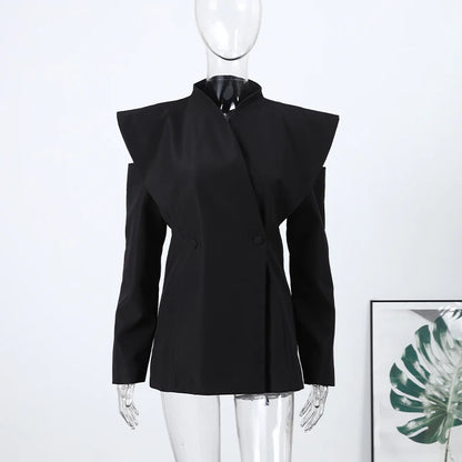 Cold Shoulder Blazer Double Breasted Women Jacket