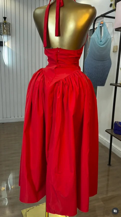 Women Halter V-neck Backless Maxi Dress Polyester