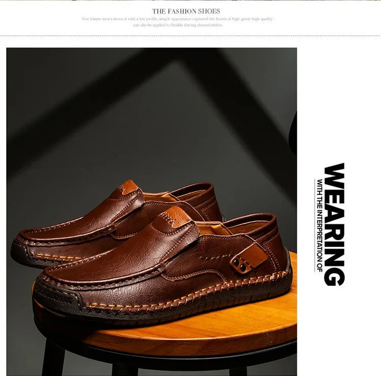 Men's Genuine Leather Slip-On Loafers Casual Shoes
