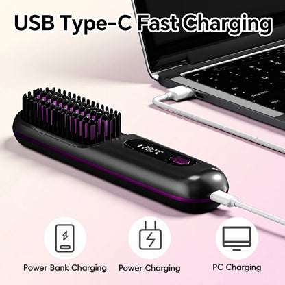 Ionic Hair Straightener Brush with LED Display