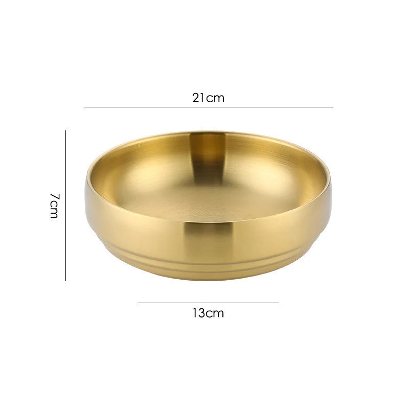 Stainless Steel Double Layer Cold Noodle Bowl Gold Silver