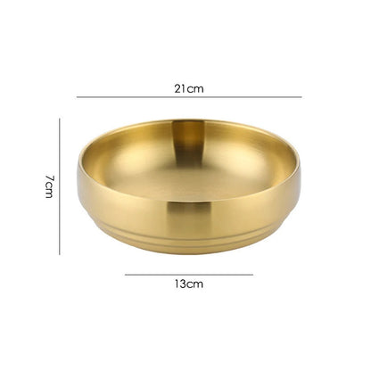 Stainless Steel Double Layer Cold Noodle Bowl Gold Silver