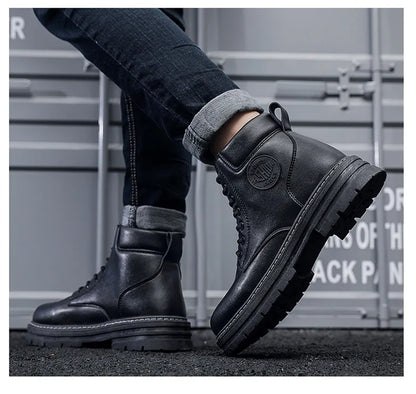 High Top Leather Motorcycle Boots for Men