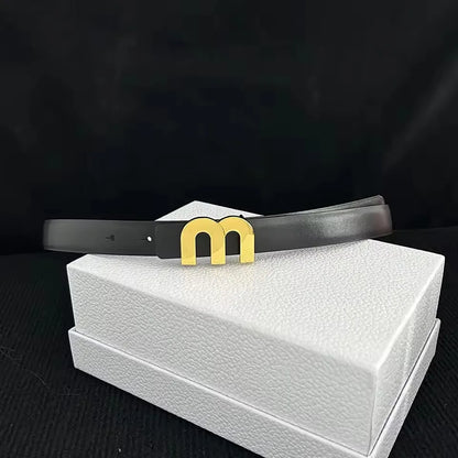 Thin 2.5cm Cowhide Leather Waist Belt for Women