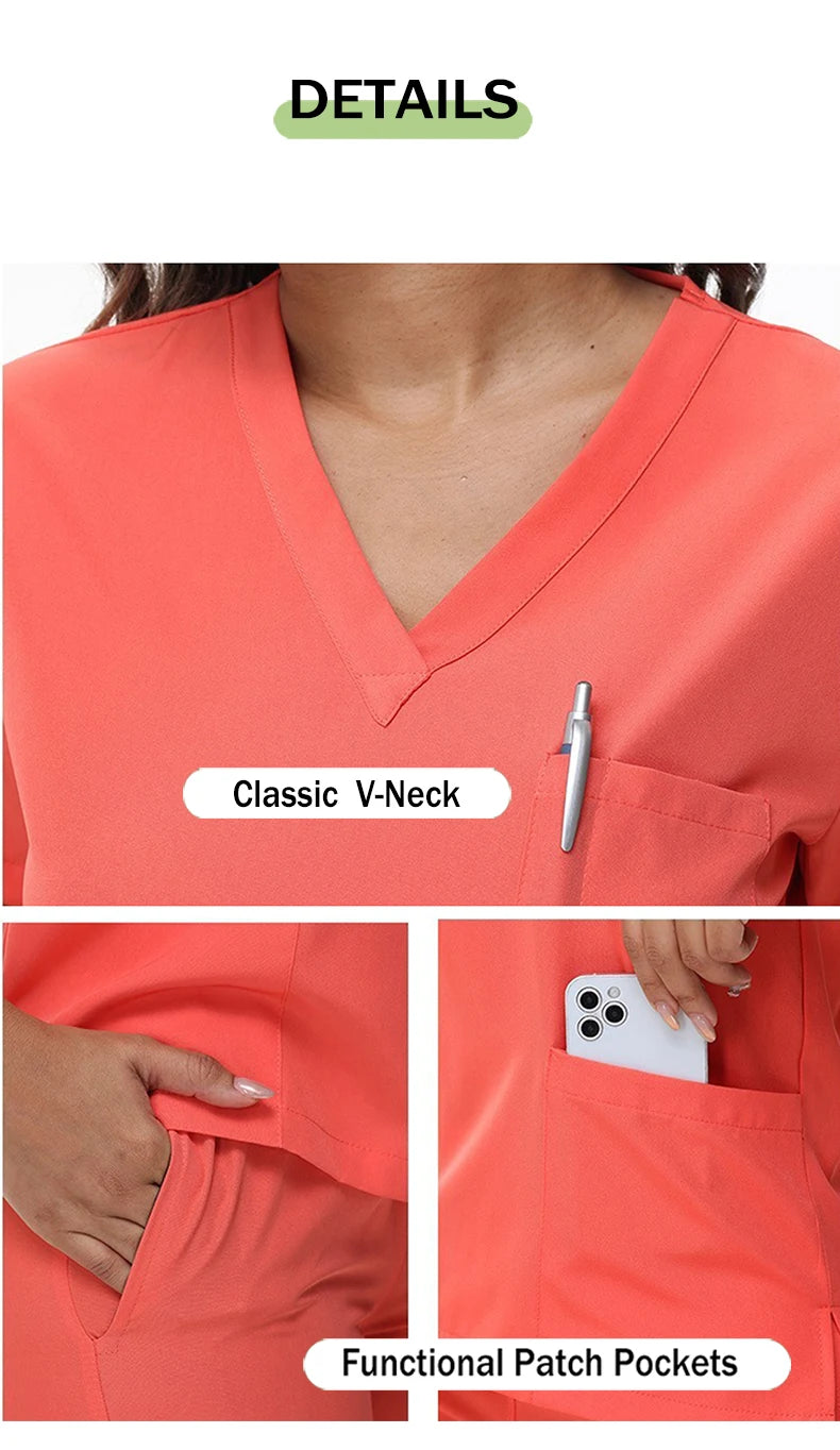 Stretchy V-Neck Nurse Scrub Set Jogger Pants