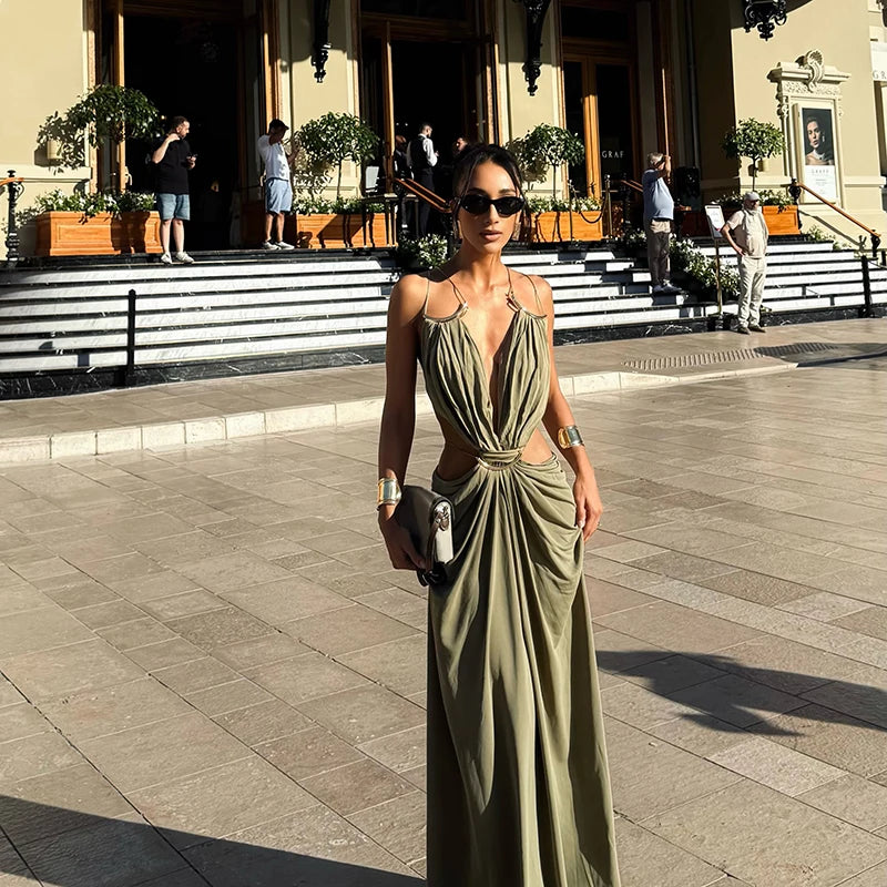 Backless Halter Dress for Women in Solid Polyester