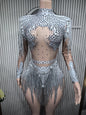 Rhinestone Tassel Elastic Bodysuit for Women