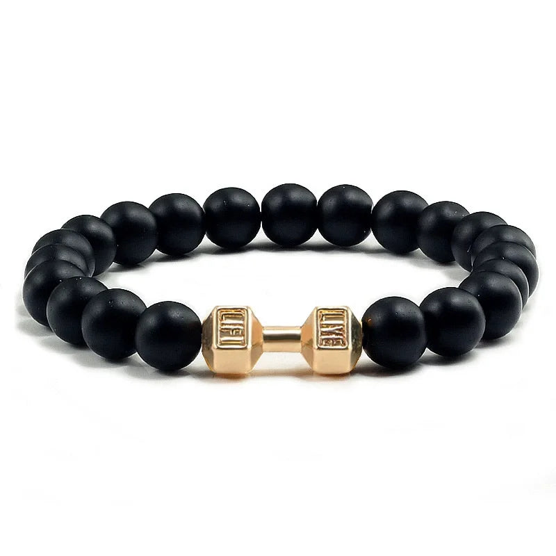 Natural Black Volcanic Lava Stone Dumbbell Bracelet