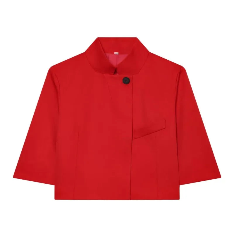 Ladies Short Sleeve Blazer Polyester Stand-up Collar