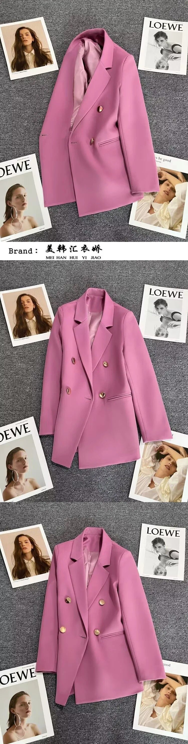 Candy Color Slim Blazer with Notched Collar and Metal Buttons